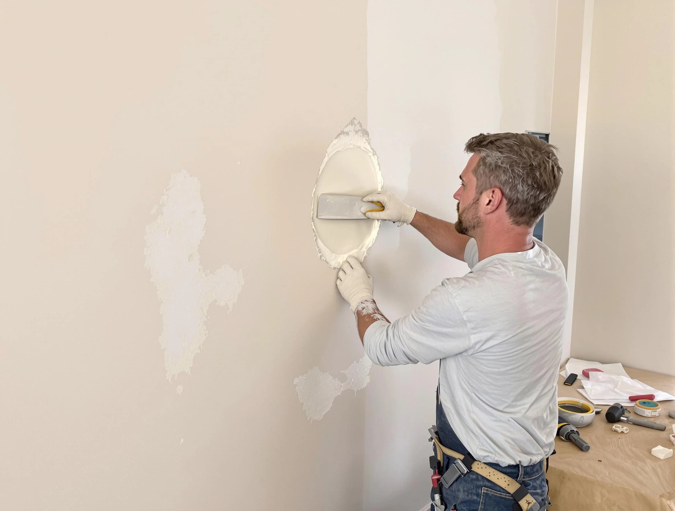 Kent House Painters technician patching a drywall hole in Kent, OH