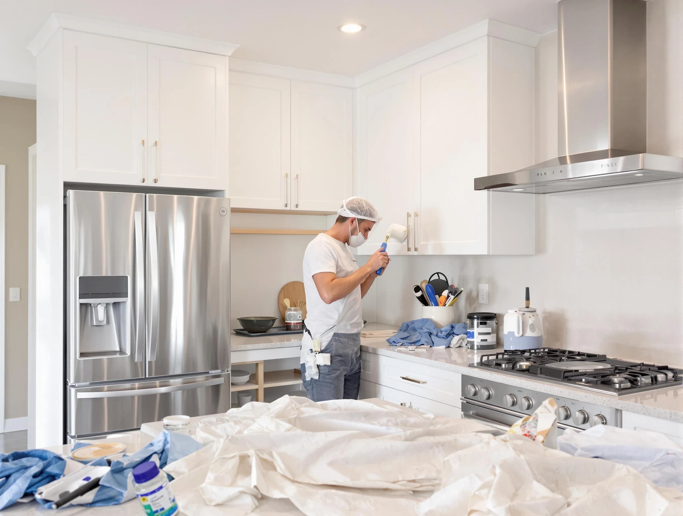 Kent House Painters painter applying a fresh coat in a kitchen located in Kent, OH